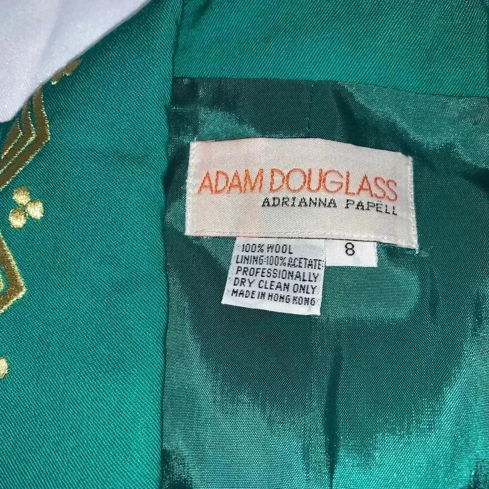 Women's ADAM DOUGLASS Adrianna Papell Green elegant blazer size 8 100% wool - Picture 8 of 9